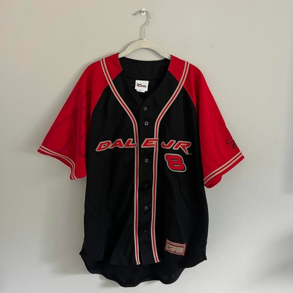 VINTAGE BLACK AND‎ RED CHASE AUTHENTICS DALE EARNHARDT JR BASEBALL JERSEY